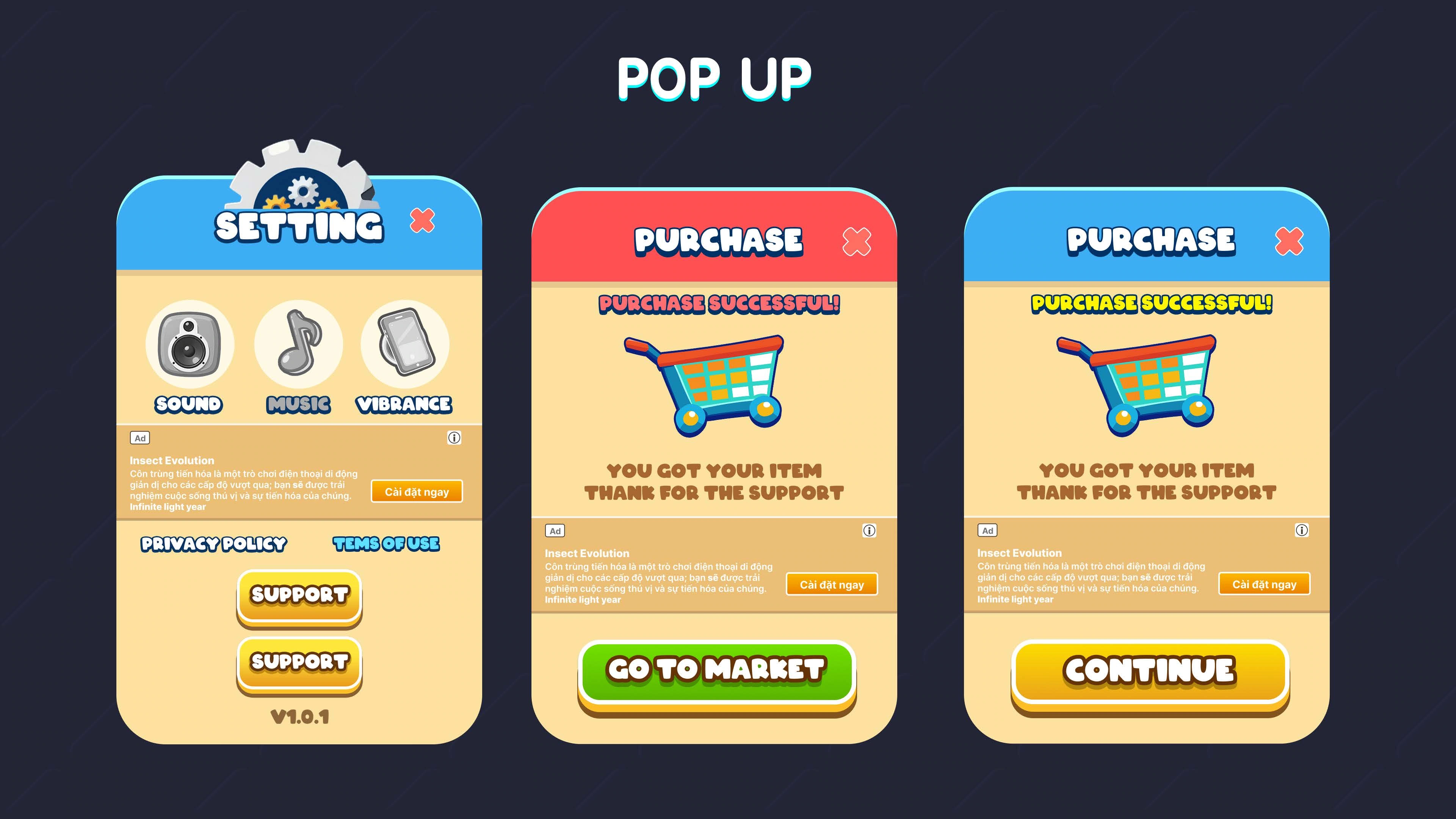 Juicy Clash — Popups & feedback